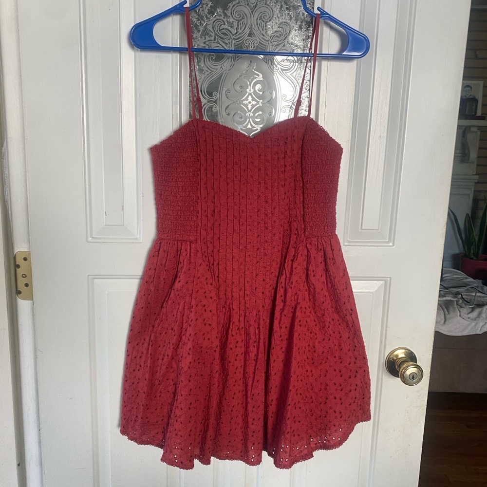 Red Eyelet Mini Dress